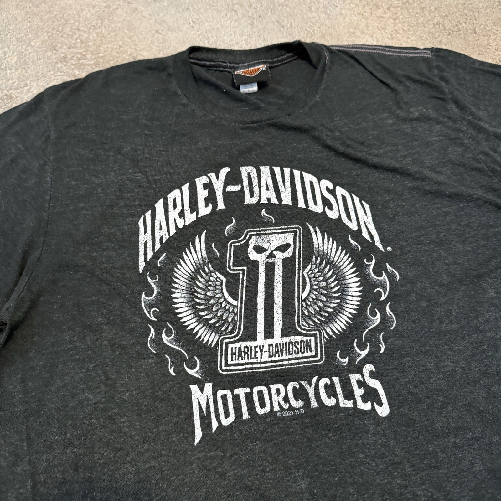 Y2K Harley Davidson Sheer Tee Shirt L Black Waterloo Iowa Big 1 Logo Biker 2021 gallery