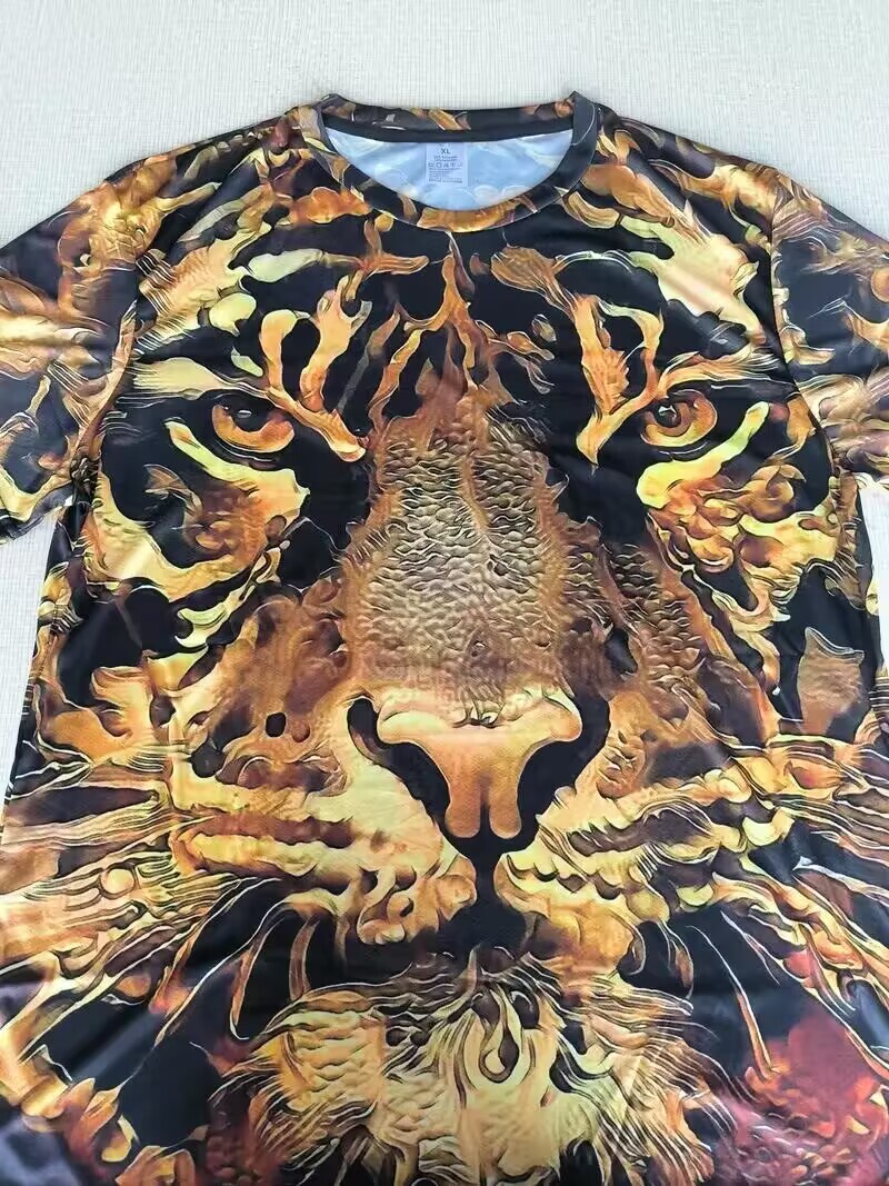 T Shirt Gold Yellow Tiger Head Novelty Fashion Tee Short Sleeve Men Stylish Soft gallery