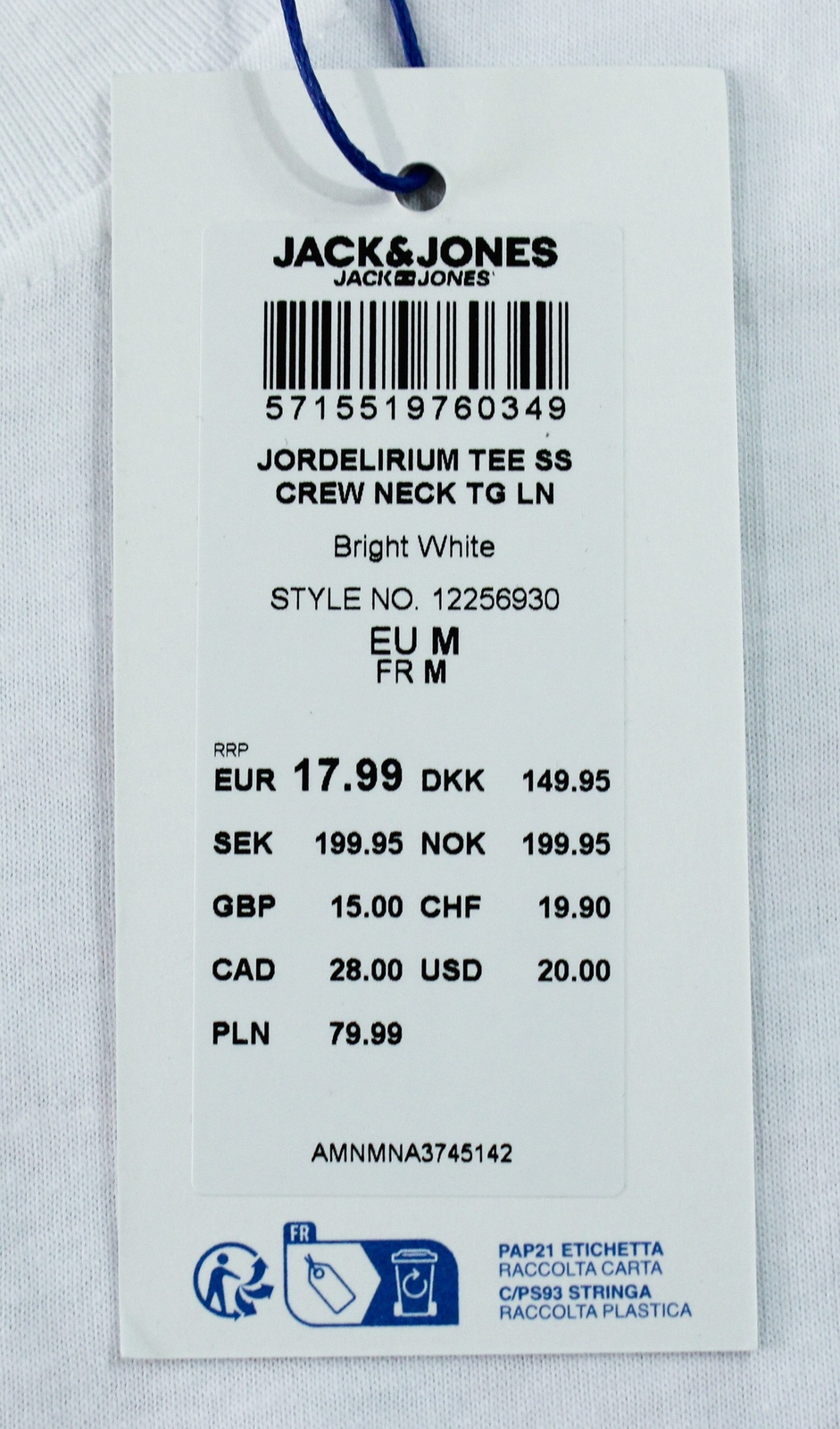 Jack & Jones Men's Jordelirium Short Sleeve Crew Neck T-Shirt LB3 White Medium gallery