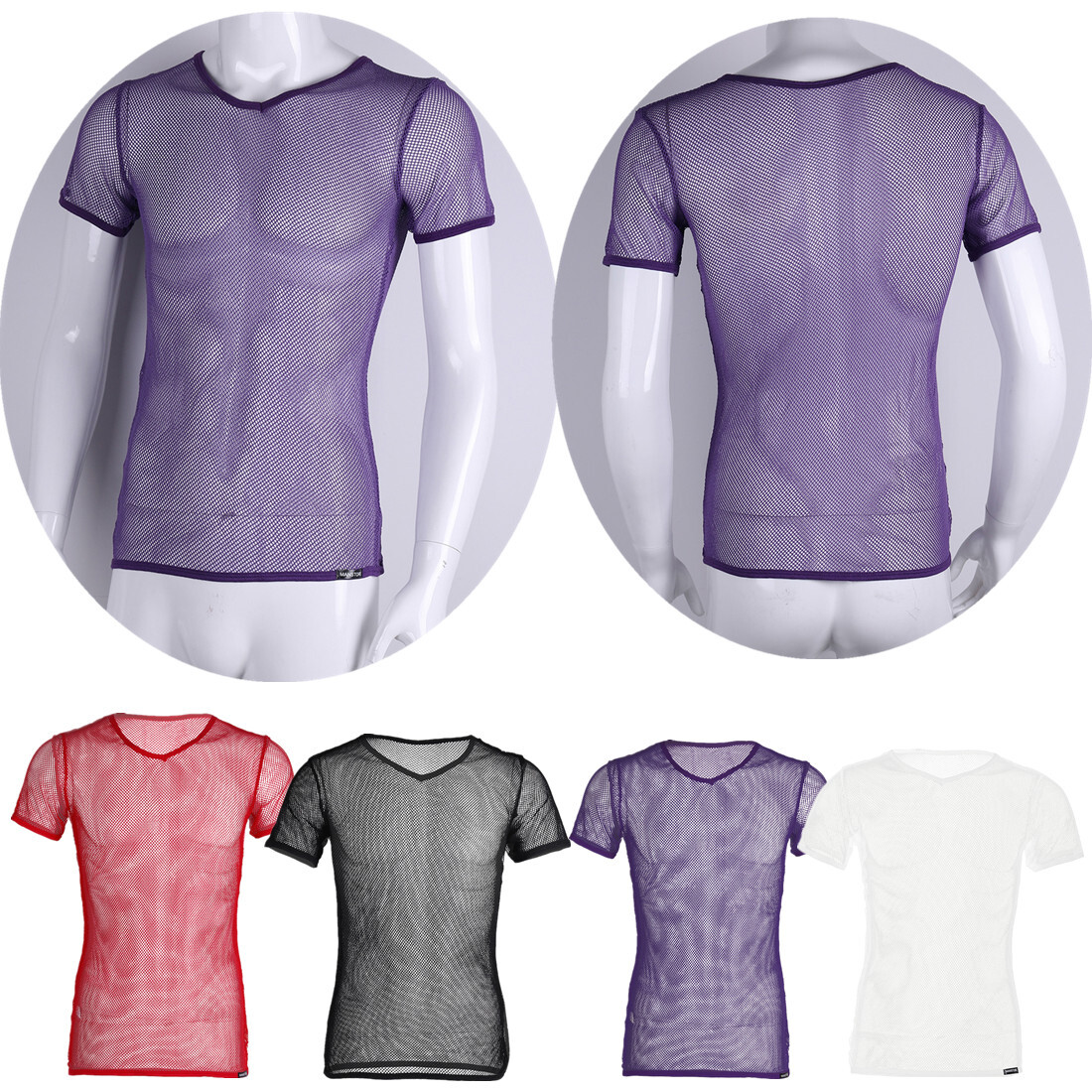 US Mens Mesh Sheer See Through Fishnet T-Shirt Casual Sexy Lingerie Top Clubwear gallery