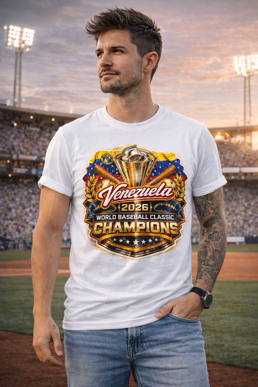 2026 Venezuela Baseball Champion Campeones World Baseball T Shirt SZ (L) Large