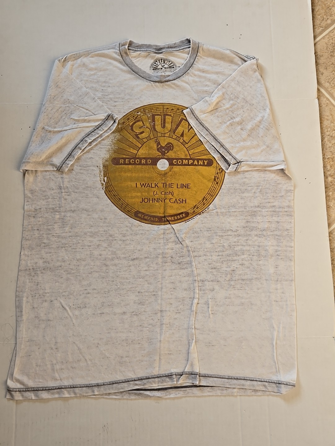 Sun Records Johnny Cash I Walk The Line T Shirt Burnout Paper Thin Sheer Large