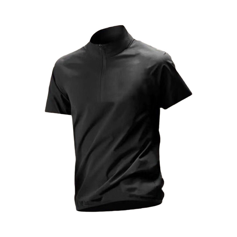 Men's Polyester Spandex Short Sleeve Half-Zip Stand Collar Tee for Four Seasons gallery