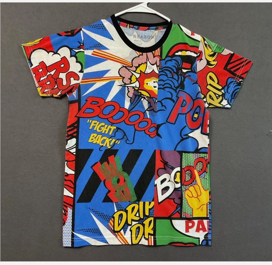 Reason Shirt Mens Small Multicolor Comic Book Pop Art Allover Graphic Tee gallery