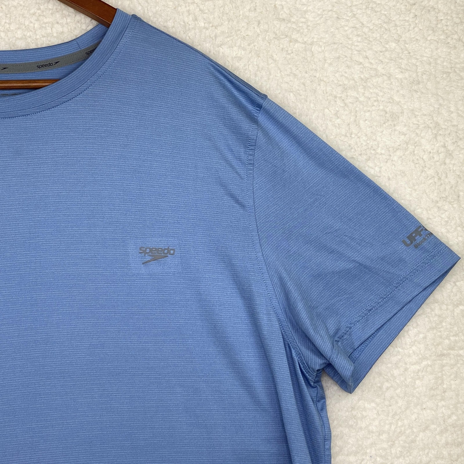 Speedo Shirt Mens 2XL Blue Tagless UV Protection Crew Neck Polyester Spandex gallery