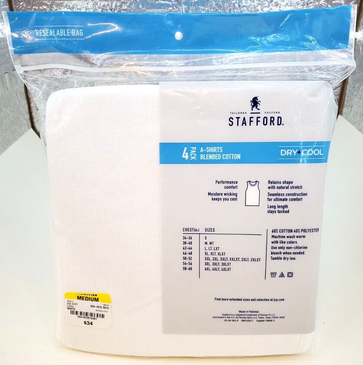 Stafford Dry+Cool 100% Blended Cotton A-Shirts Ribbed Tank Top 4 Pack Medium gallery