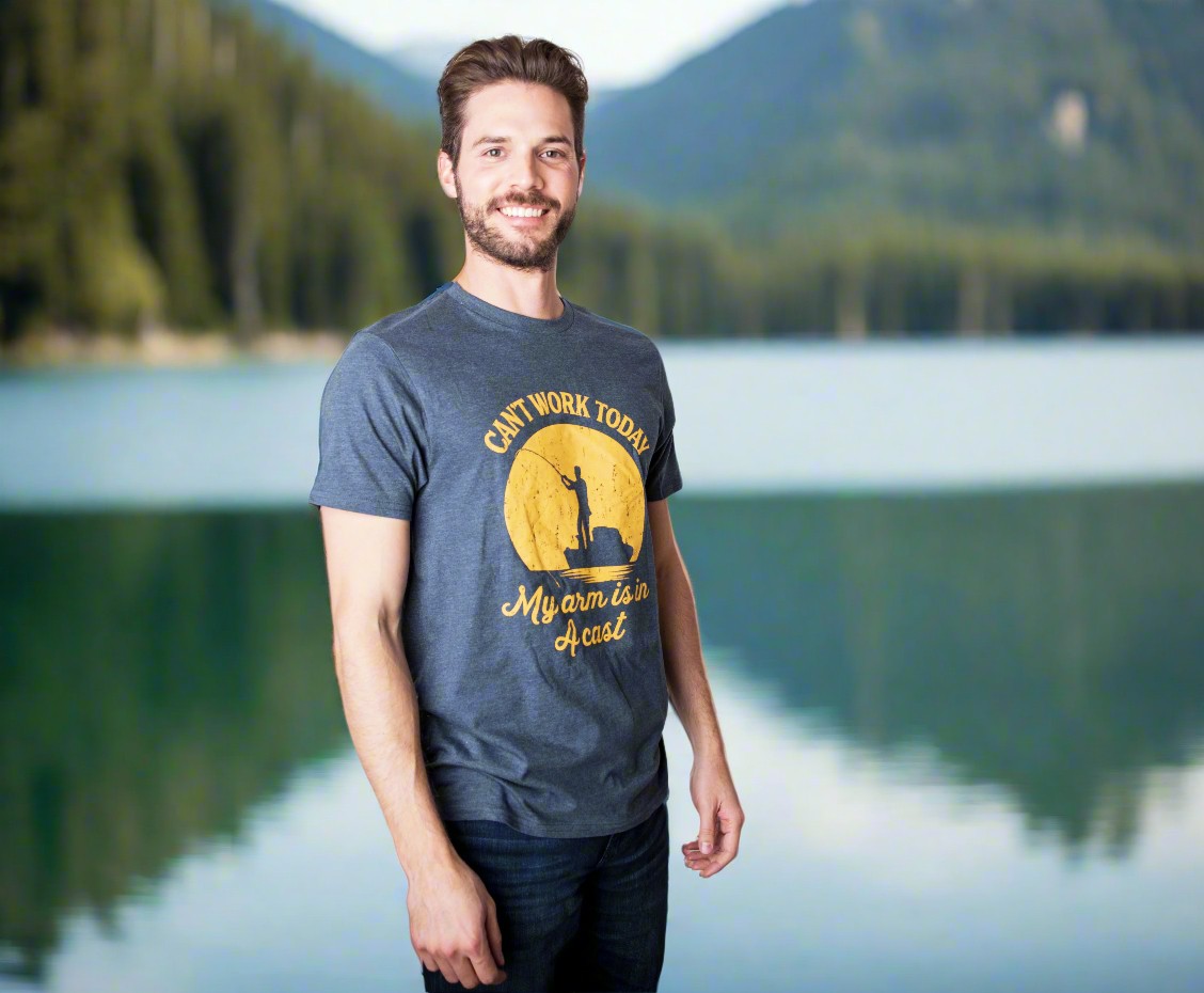 Mens Can't Work Today My Arm Is In A Cast T-Shirt Funny Fishing Tee gallery
