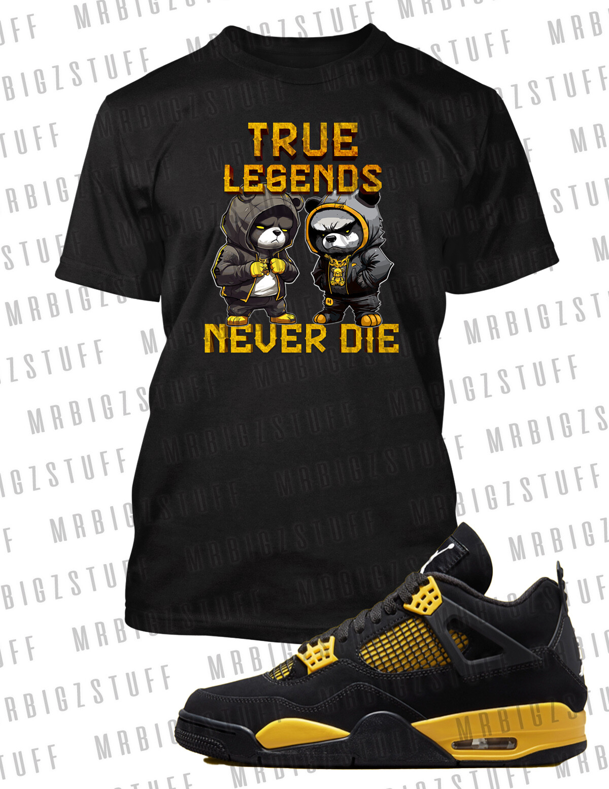 True Legends Never Die Graphic Sneaker Tee Shirt To Match J4 Thunder Da Bears gallery