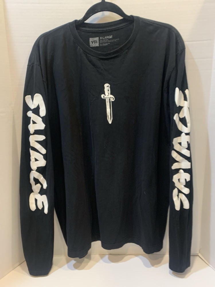 Young and Reckless 21 Savage Long-Sleeved Mens T-Shirt Size XL Black And White