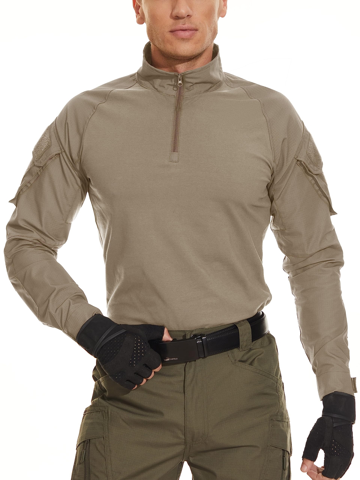 Men's Outdoor Training Shirts Camping Hiking T-Shirt 1/4 Zip Long Sleeve Work US gallery