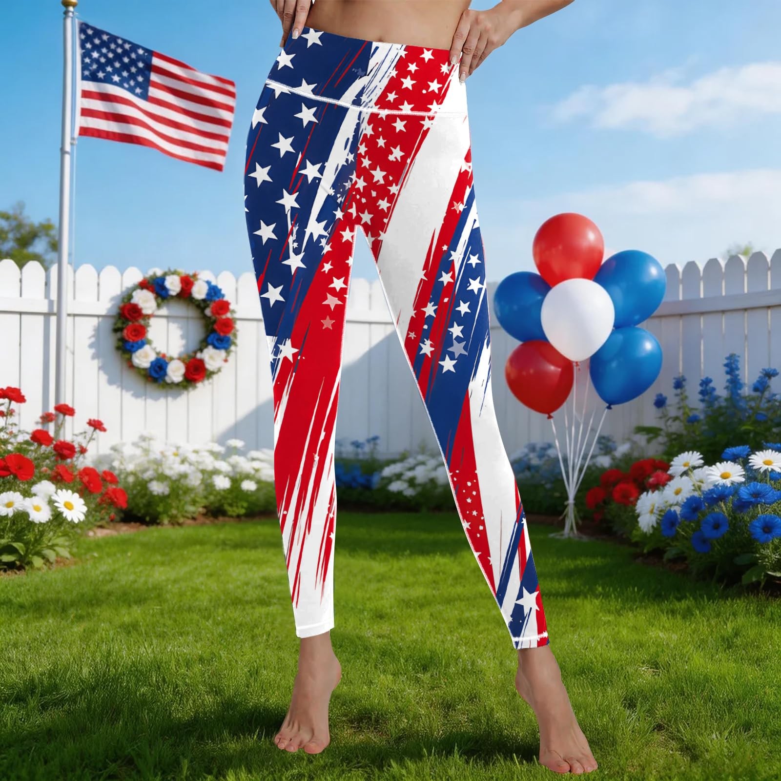 Women's Amercian Flag Legging 4th of July Pants High Waisted 4-Way Stretch Pa... gallery