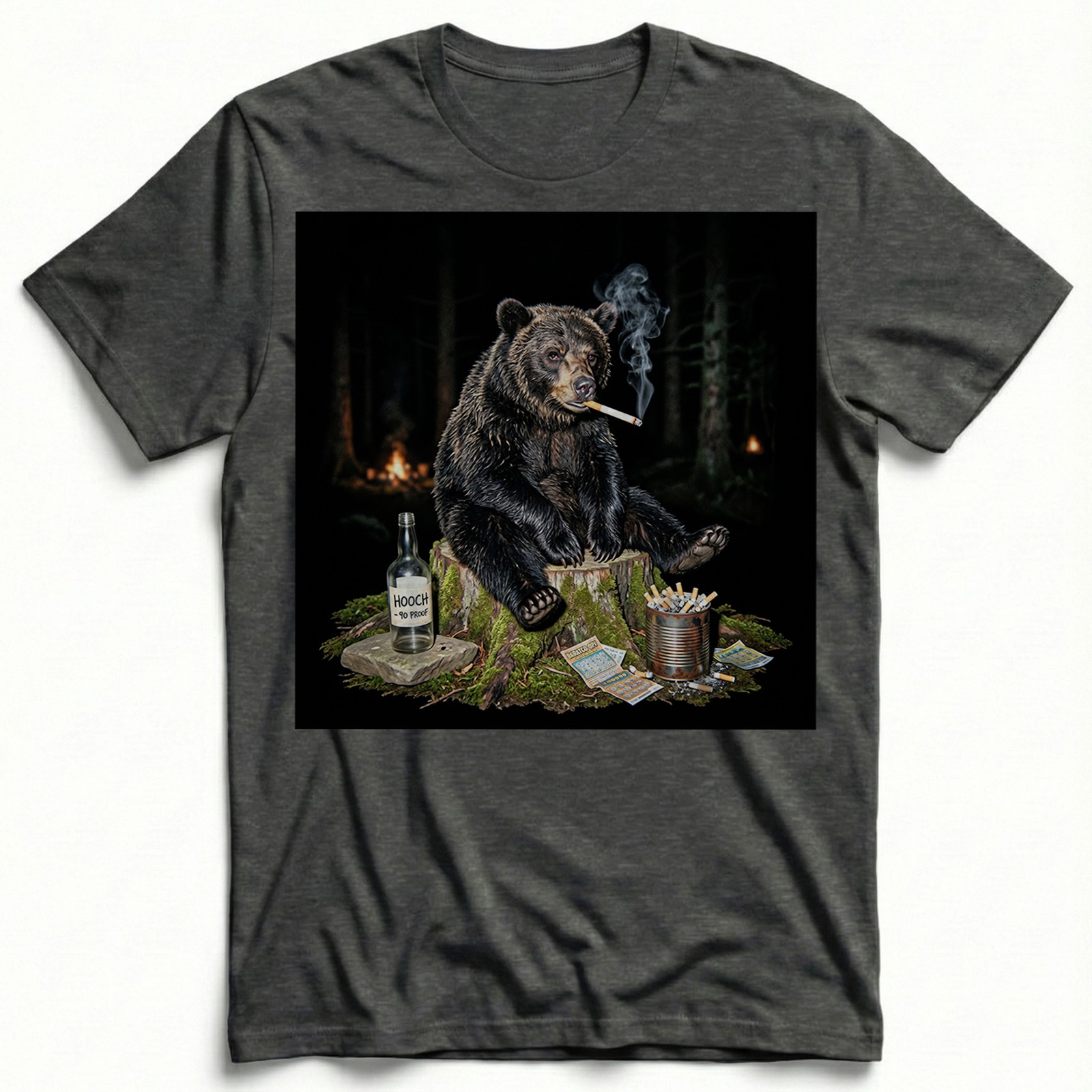 Funny Bear Smoking T-Shirt Bad Habits Forest Wildlife Meme Graphic Tee