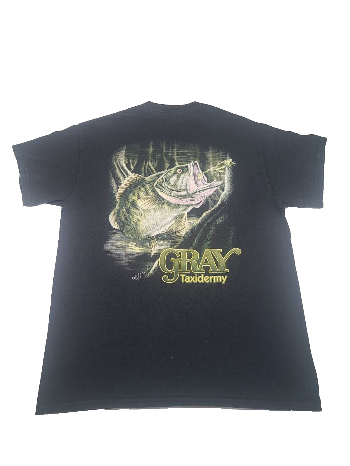 Bass Fishing Shirt Mens Medium Black Gray Taxidermy Classic Outdoor Tee gallery
