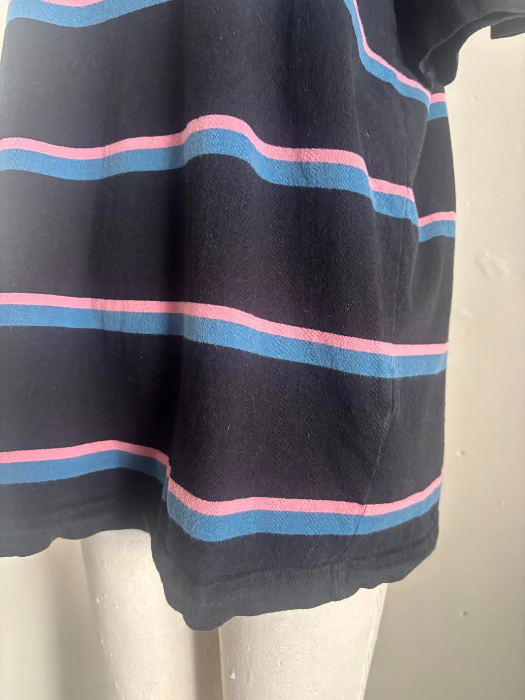 Obey Worldwide Mens Large Black Pink Blue Striped Emb Logo T Shirt Streetwear gallery