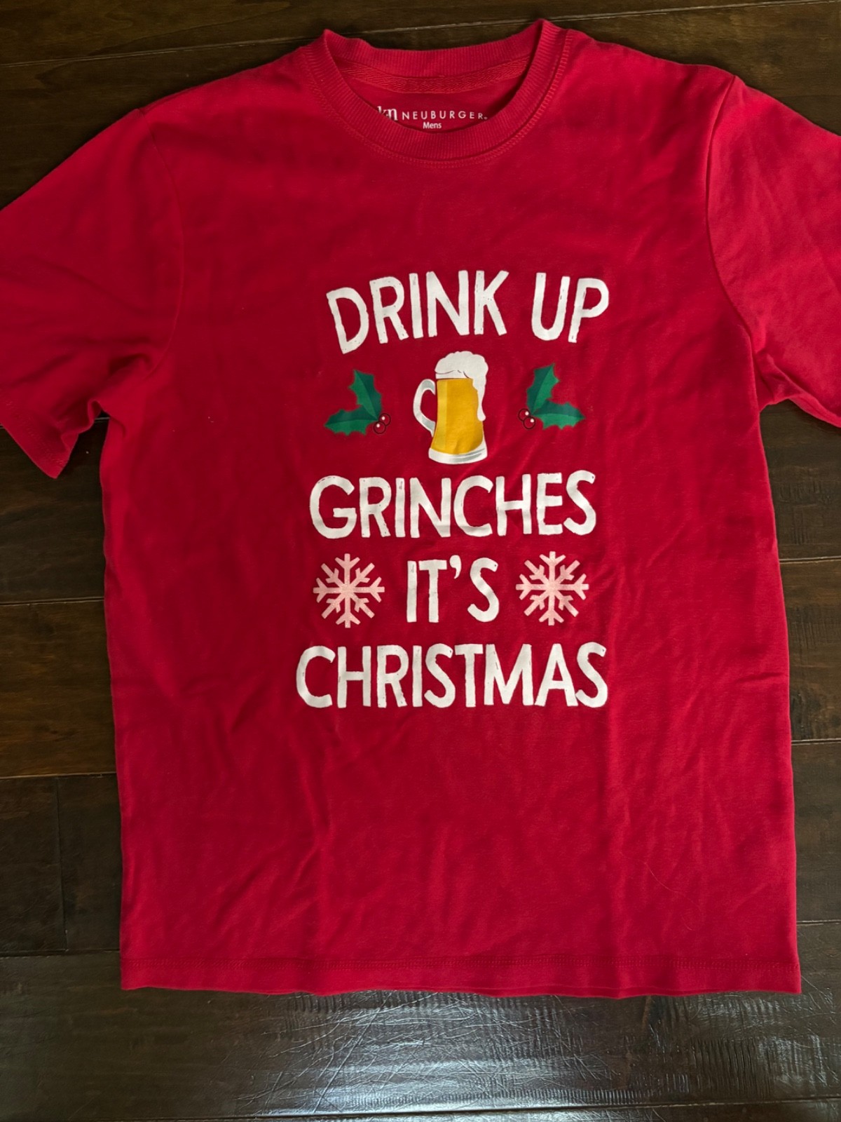 Red “Drink Up Grinches It’s Christmas” Graphic T-shirt Neuburger Men’s Size S