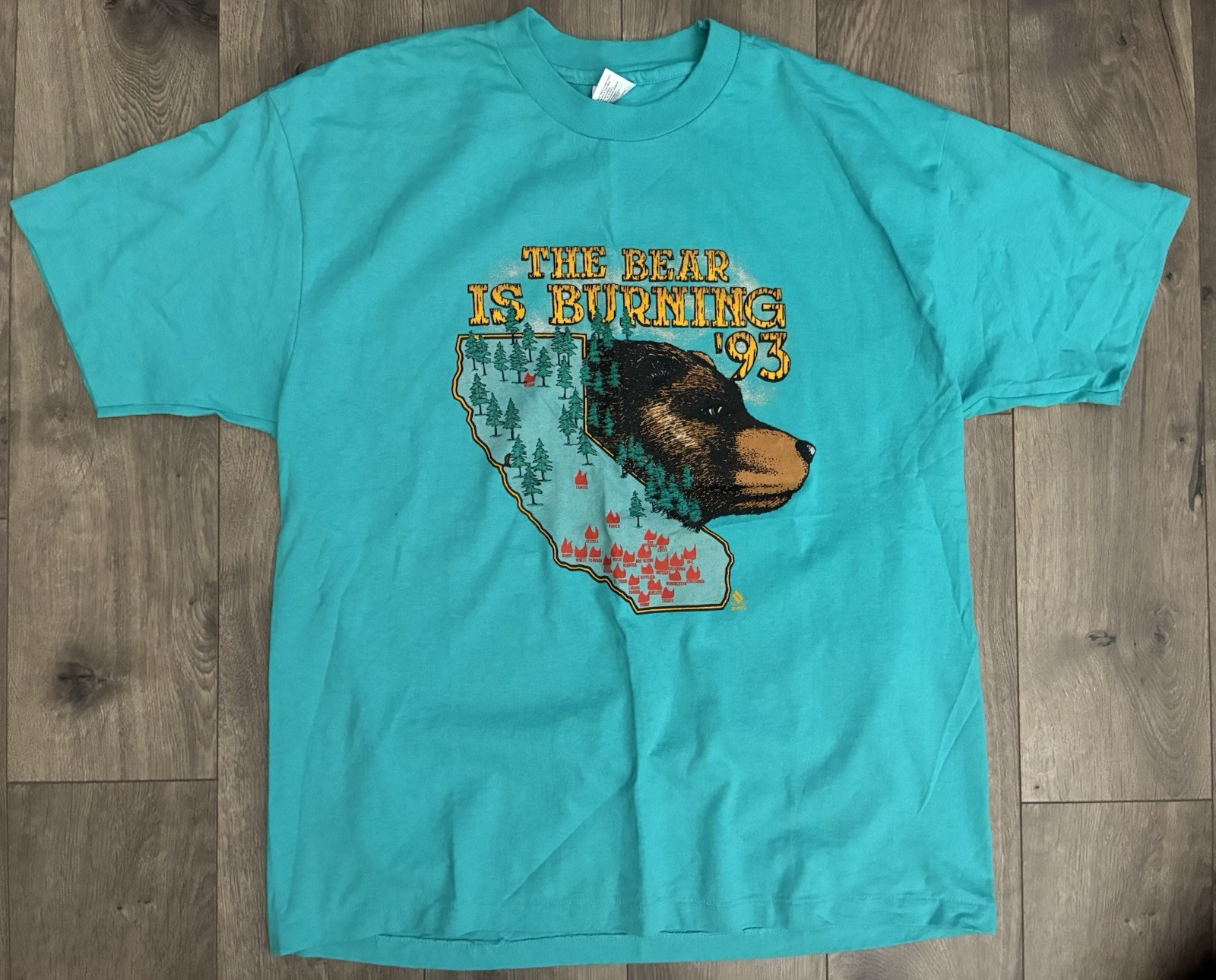 Vintage T-shirt 90s California Fires Bear Single Stitch XL Nature Wildfire Vtg