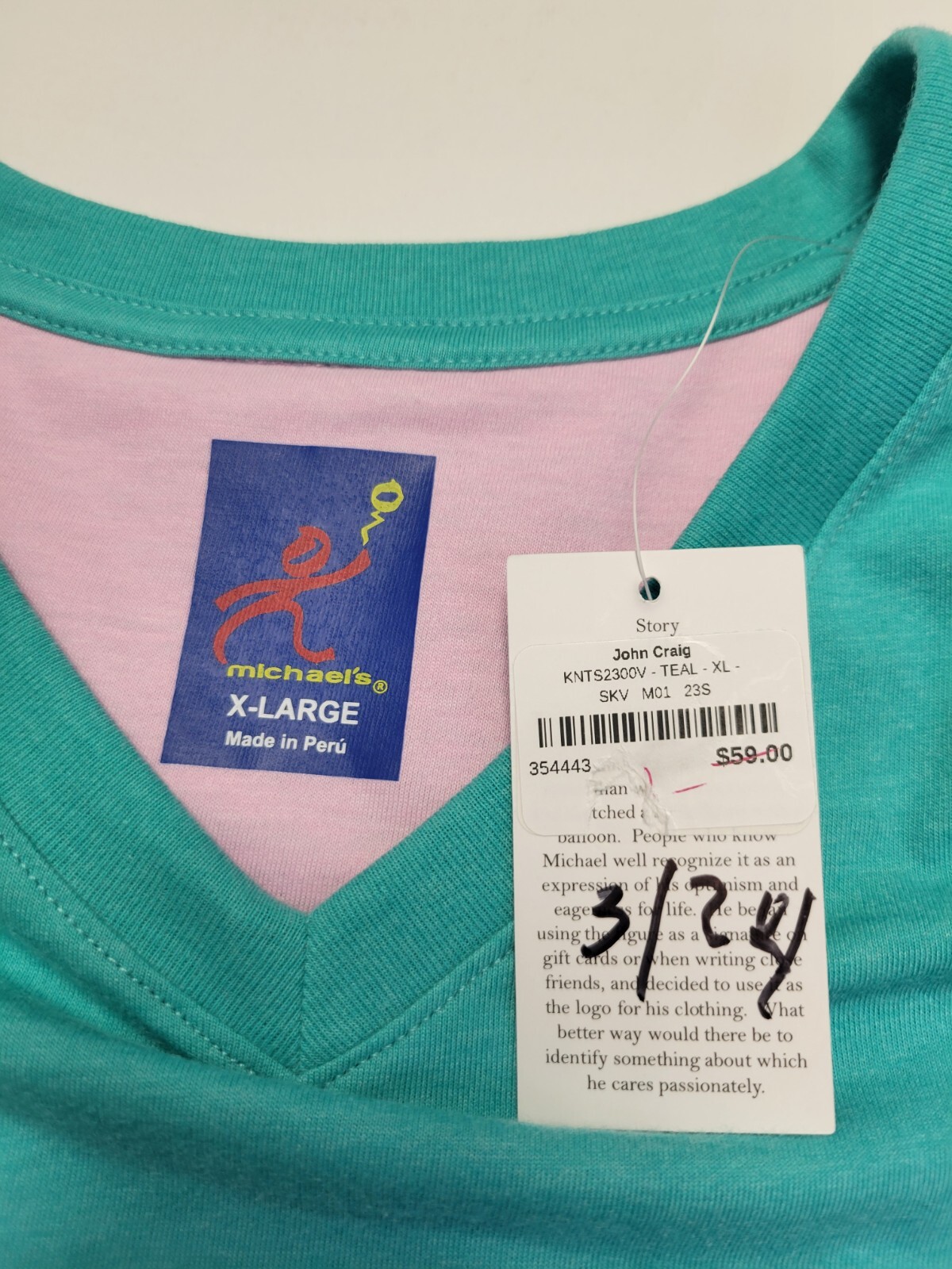 $59 New MICHAEL'S V-Neck SS Shirt Men's XL X-LARGE Teal Green Cotton Poly Blend gallery