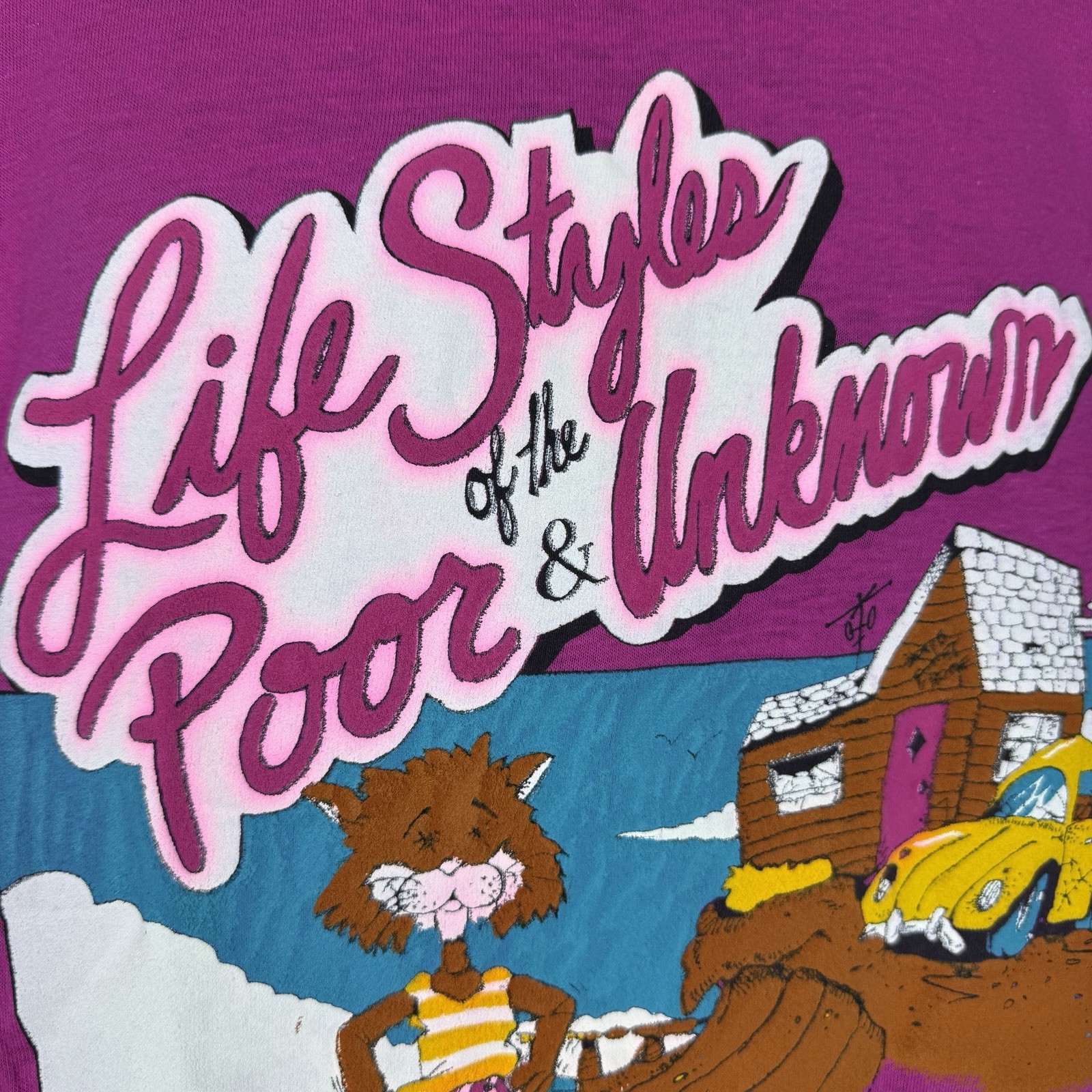 Vtg 80s Lifestyles of Poor & Unknown Top Half Tropix Pink Single Stitch Tee Sz L gallery