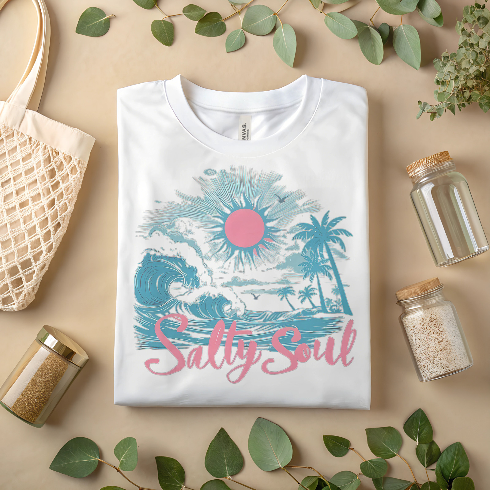 Salty Soul Beach Sunset Palm Tree T-Shirt Summer Surf Ocean Graphic Tee A55 gallery