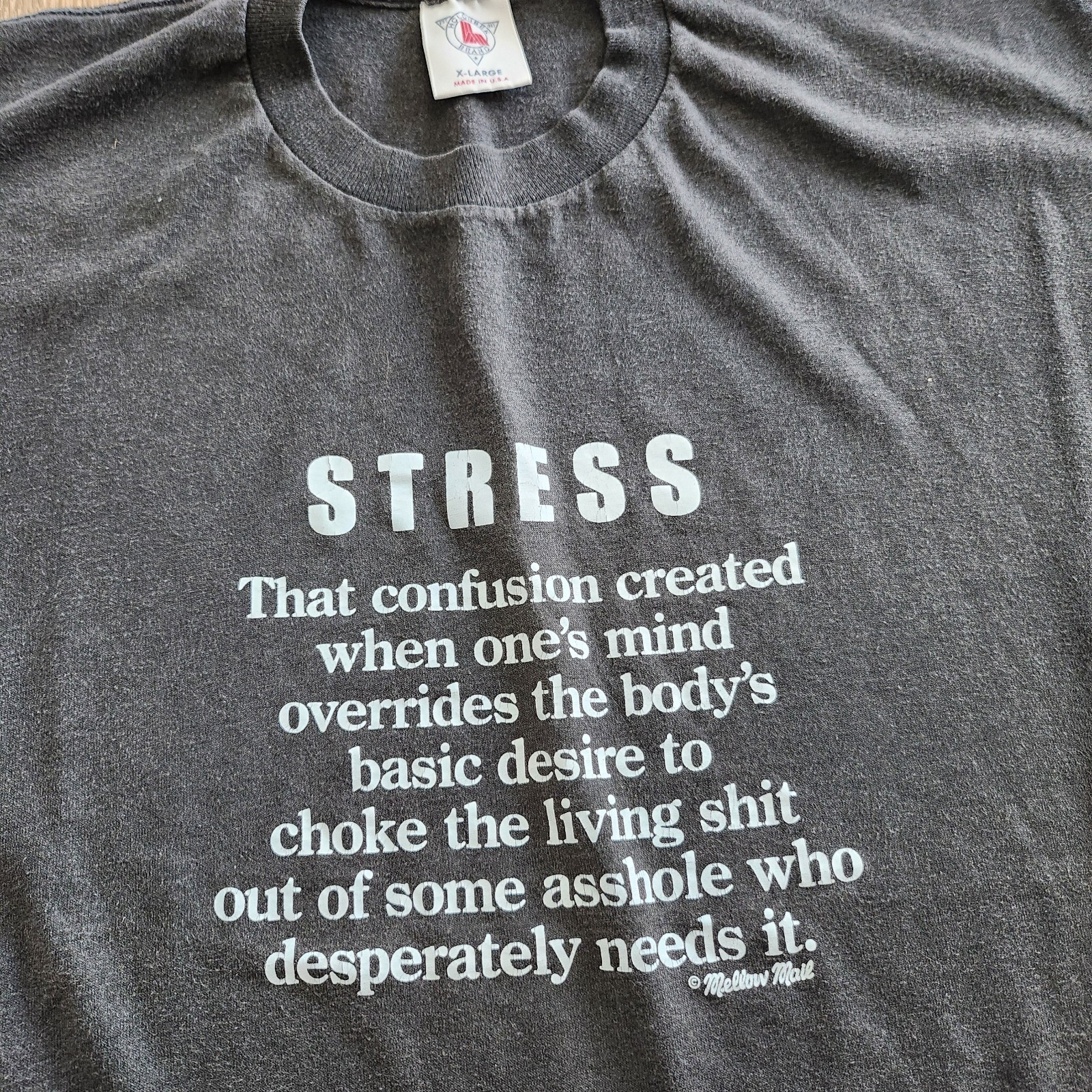 Vintage 80s Stress Humor Novelty Tshirt Black Single Stitch Fits L gallery