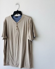𝅺Left Coast Tee Henley Shirt Stripe Short Sleeve Cotton Reversible Mens Medium