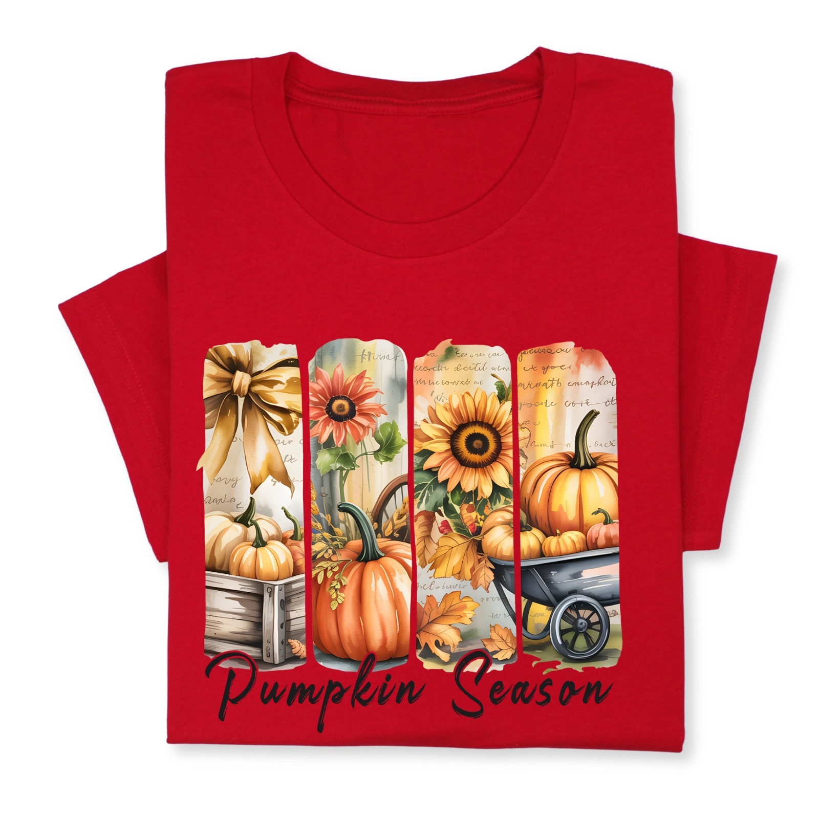 Pumpkin Season Print Shirt, Fall Tee with Sunflowers & Cart gallery