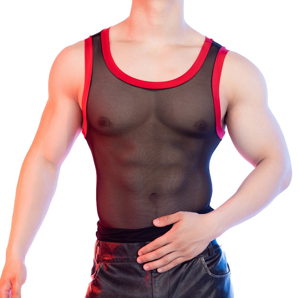 Men's Sports Sleeveless Vest Sheer Mesh Tank Top Nightclub Party Shirt gallery