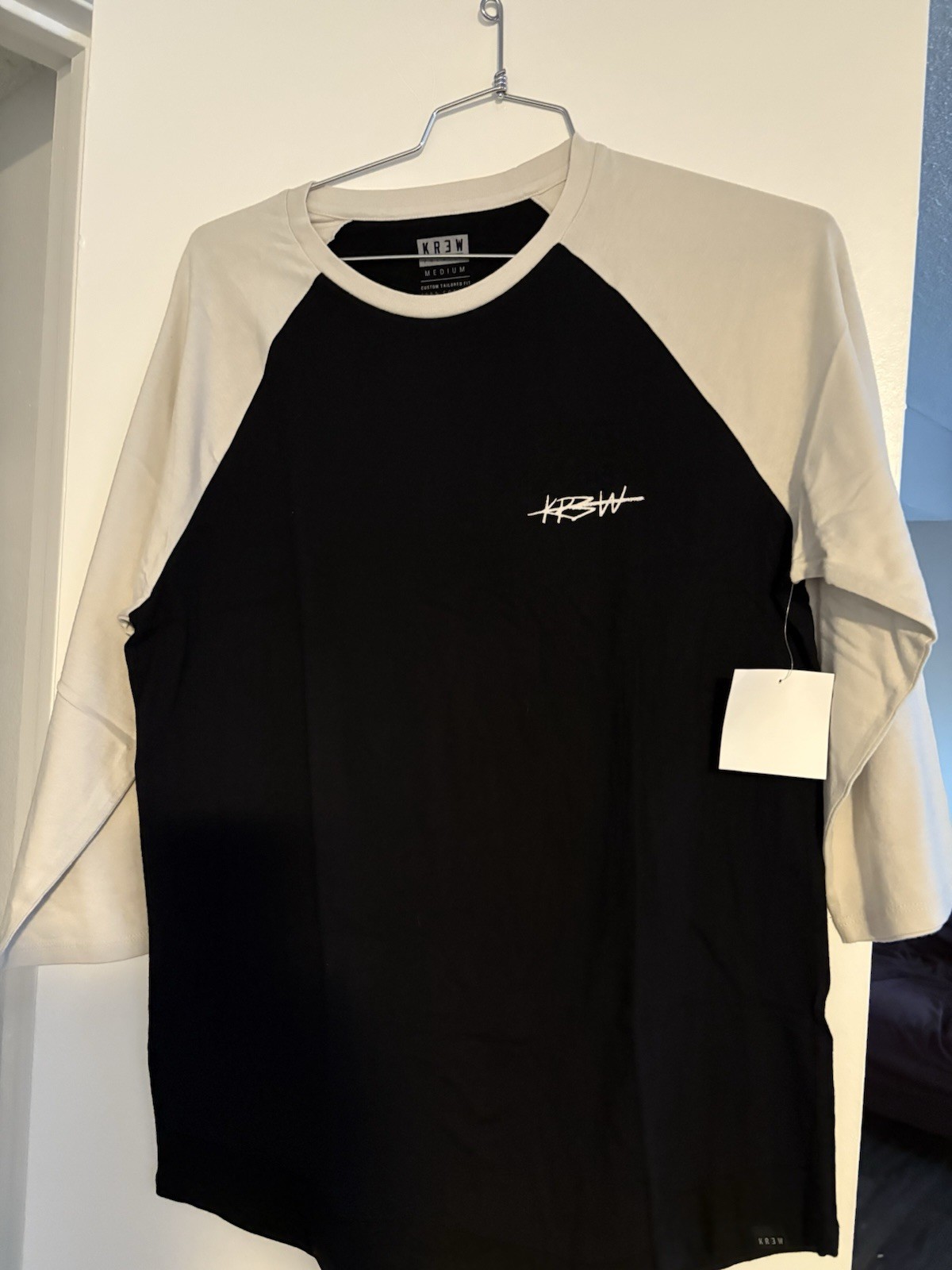 KR3W Premium Black White Colorblock Logo T-Shirt Medium Crew Neck Cotton Jersey gallery