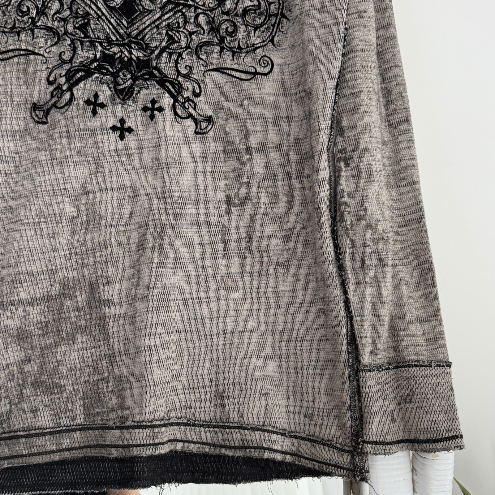 Affliction Reversible Thermal Shirt Mens Large Waffle Knit long Sleeve Y2K Wings gallery