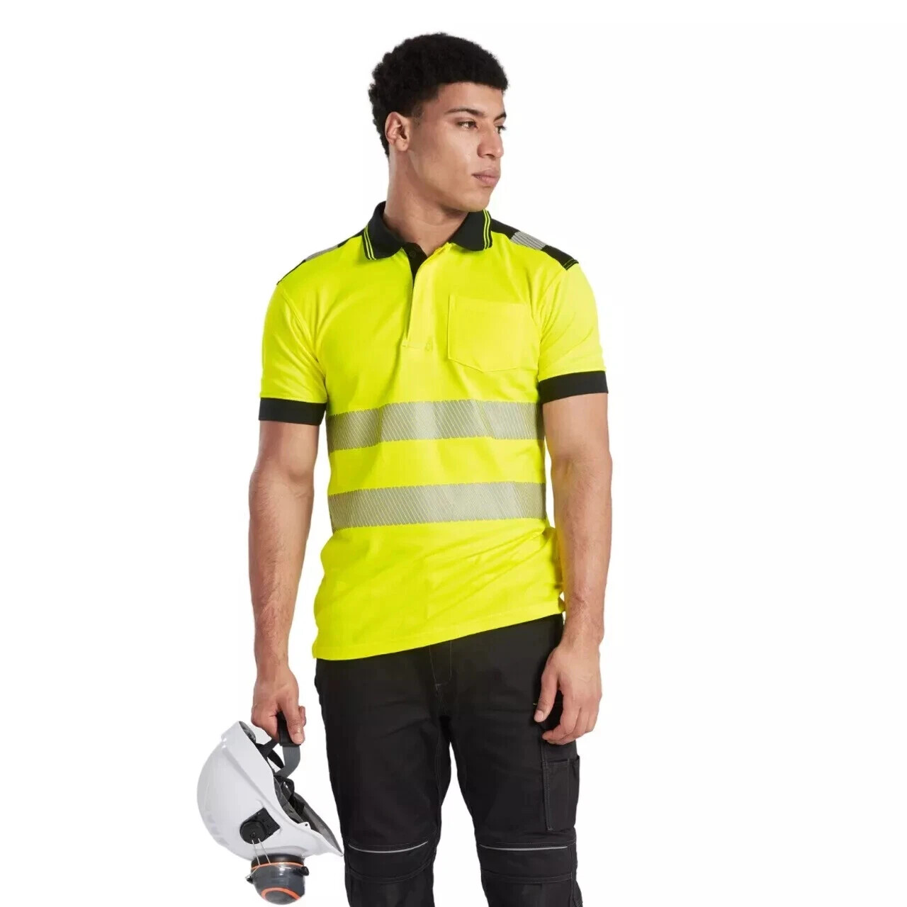 Mens Hi Vis Visibility Polo Shirt Short Sleeve Moisture Wicking Safety Work Top gallery