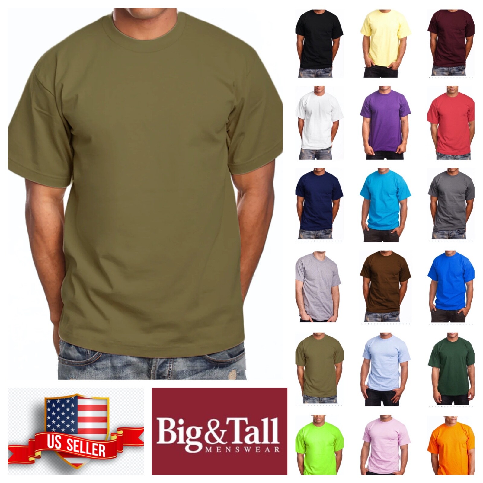 Mens T- Shirt HEAVY WEIGHT Plain Crew Neck Cotton S-7X & LT-5XLT Big and Tall gallery