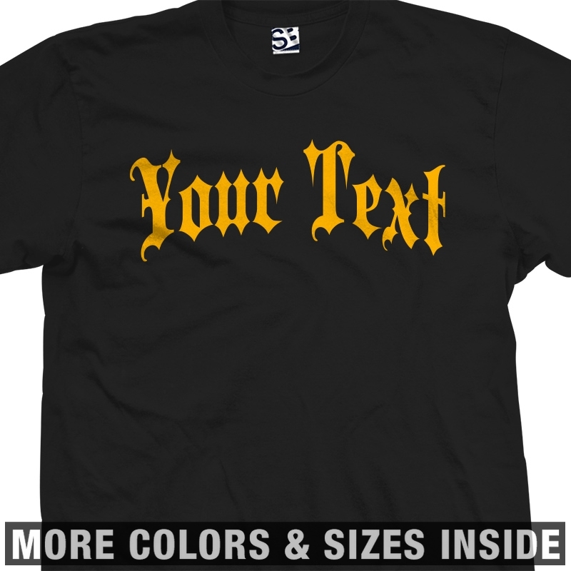 Custom Gothic Thug T-Shirt | Old English Street Personalized Logo Design Print gallery