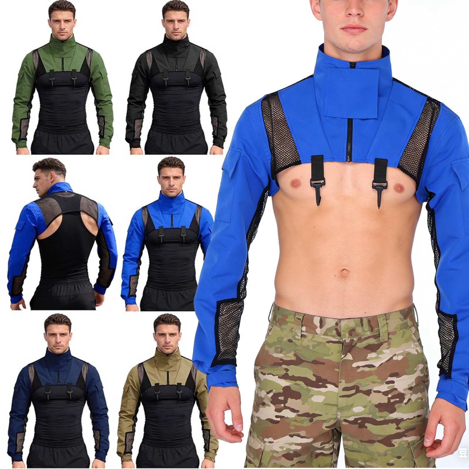 Mens Military Combat Shrugs Shoulder Armor Stand Collar Pullover Crop Top Tanks gallery