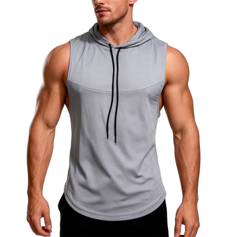 Men's Quick Dry Hooded Tank Top High Stretch Breathable Gym Athletic Vest gallery