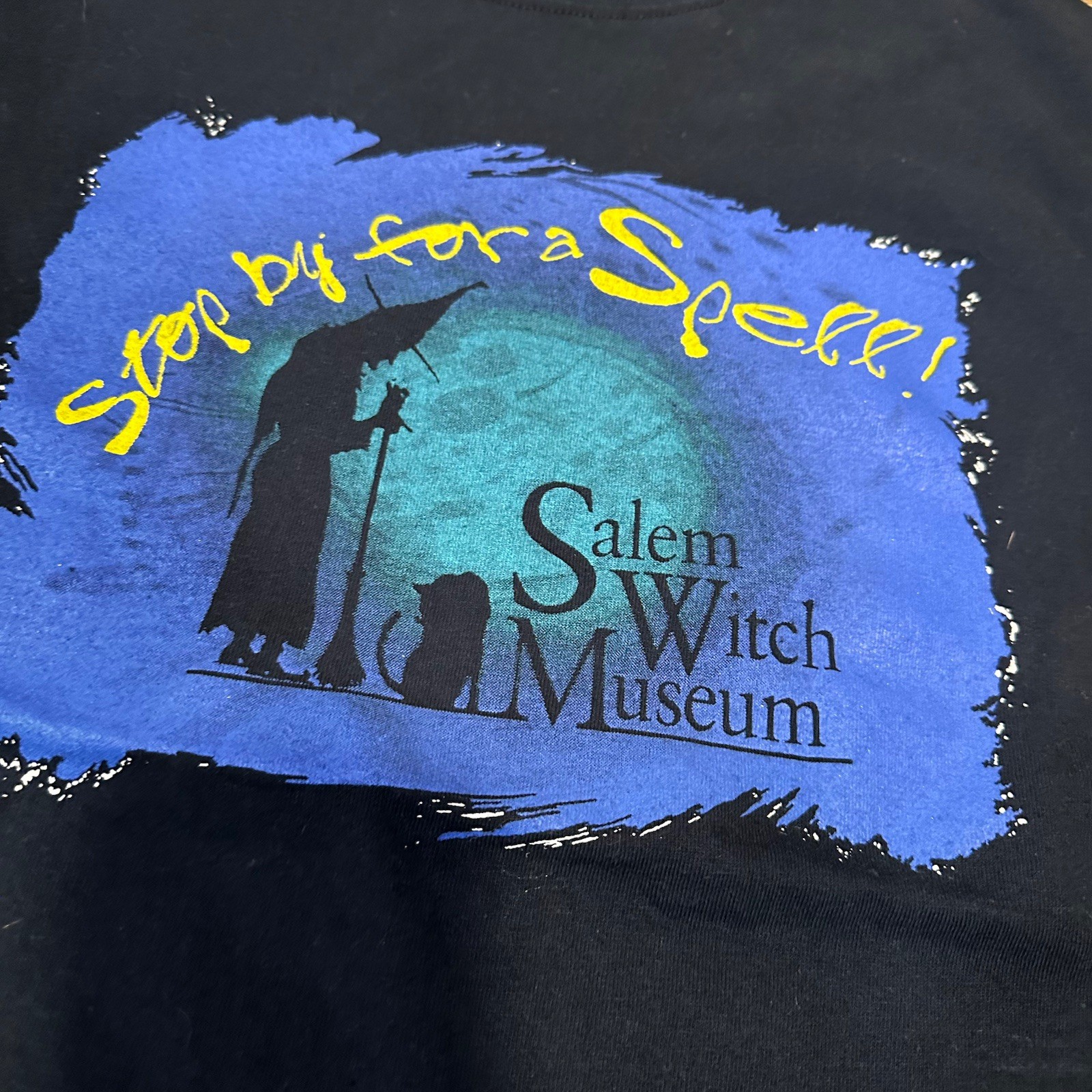 Men’s Small Salem Witch Museum T Shirt “Stop By For A Spell” Halloween Tee Black gallery