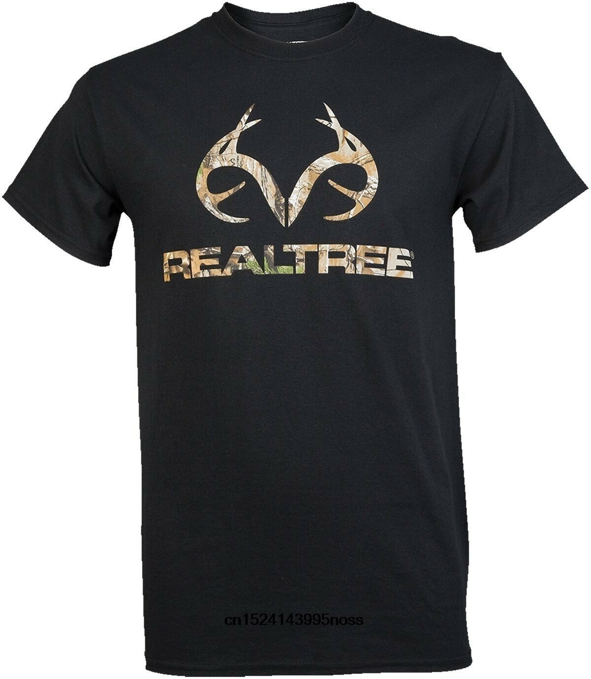 Realtree Men's Short Sleeve 100% Cotton Tee Shirt Black w/ Camo Logo Choose Size gallery
