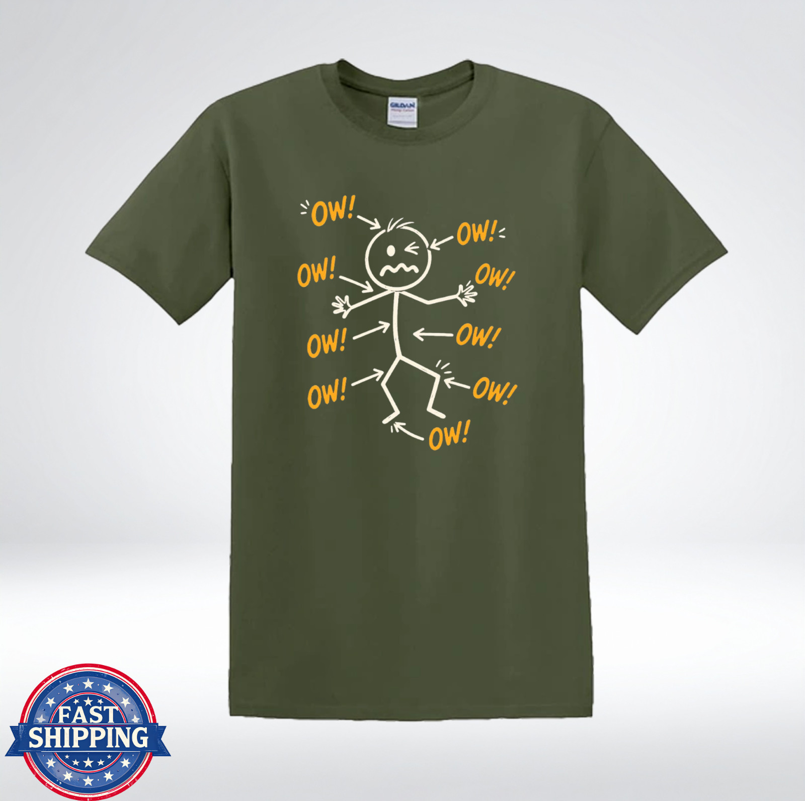 Funny OW Pain Stick Figure Shirt Body Ache Humor T-Shirt gallery