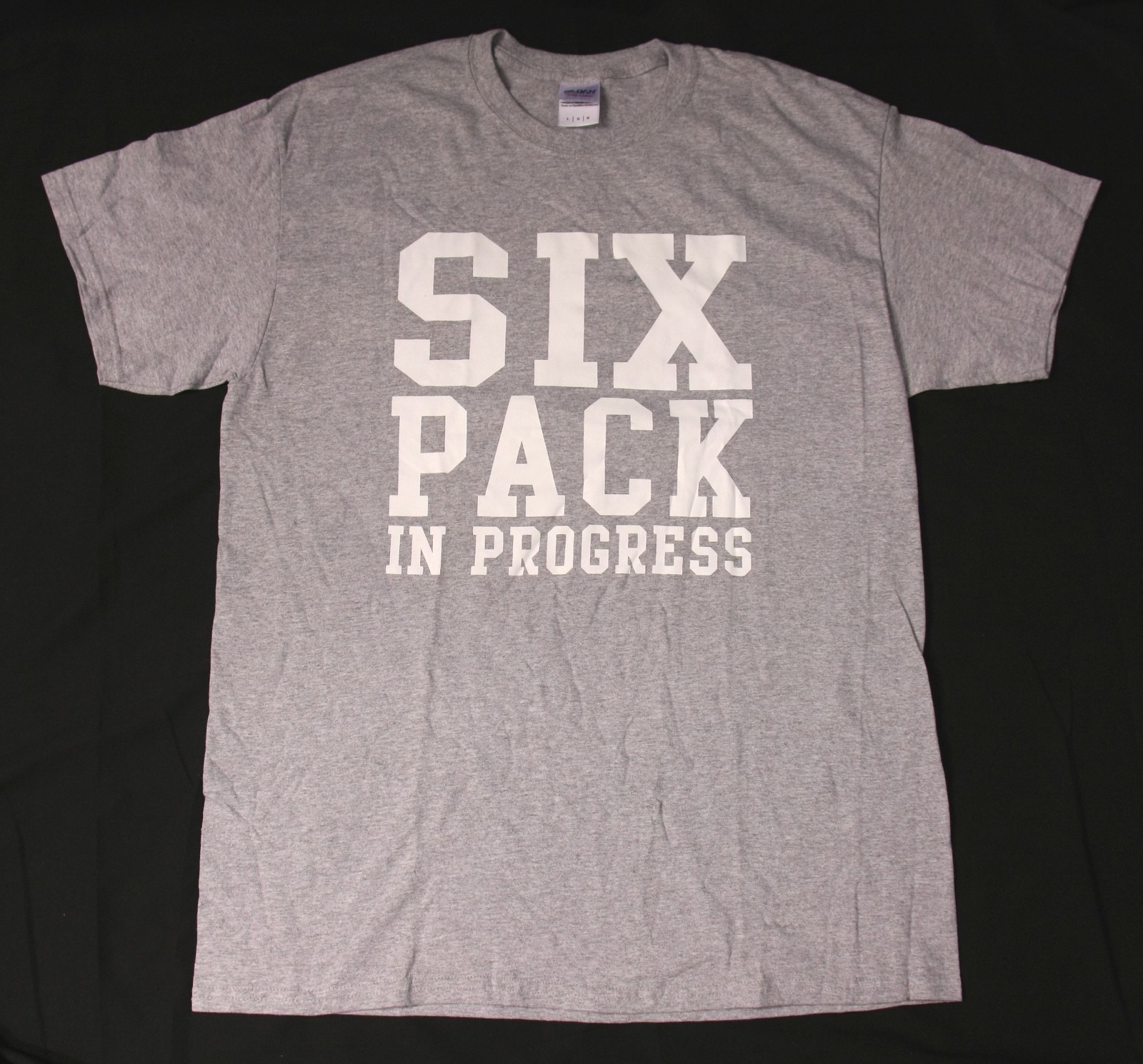 Gildan Six Pack in Progress Graphic Word Cotton Blend Mens T Shirt L Gym Workout