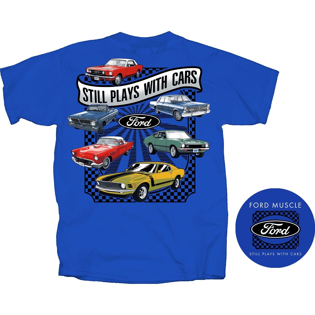Joe Blow T's Ford Muscle Still Plays With Cars Men's Blue T-Shirt Mustang Falcon gallery