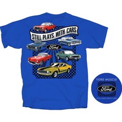 Joe Blow T’s Ford Muscle Still Plays With Cars Men’s Blue T-Shirt Mustang Falcon
