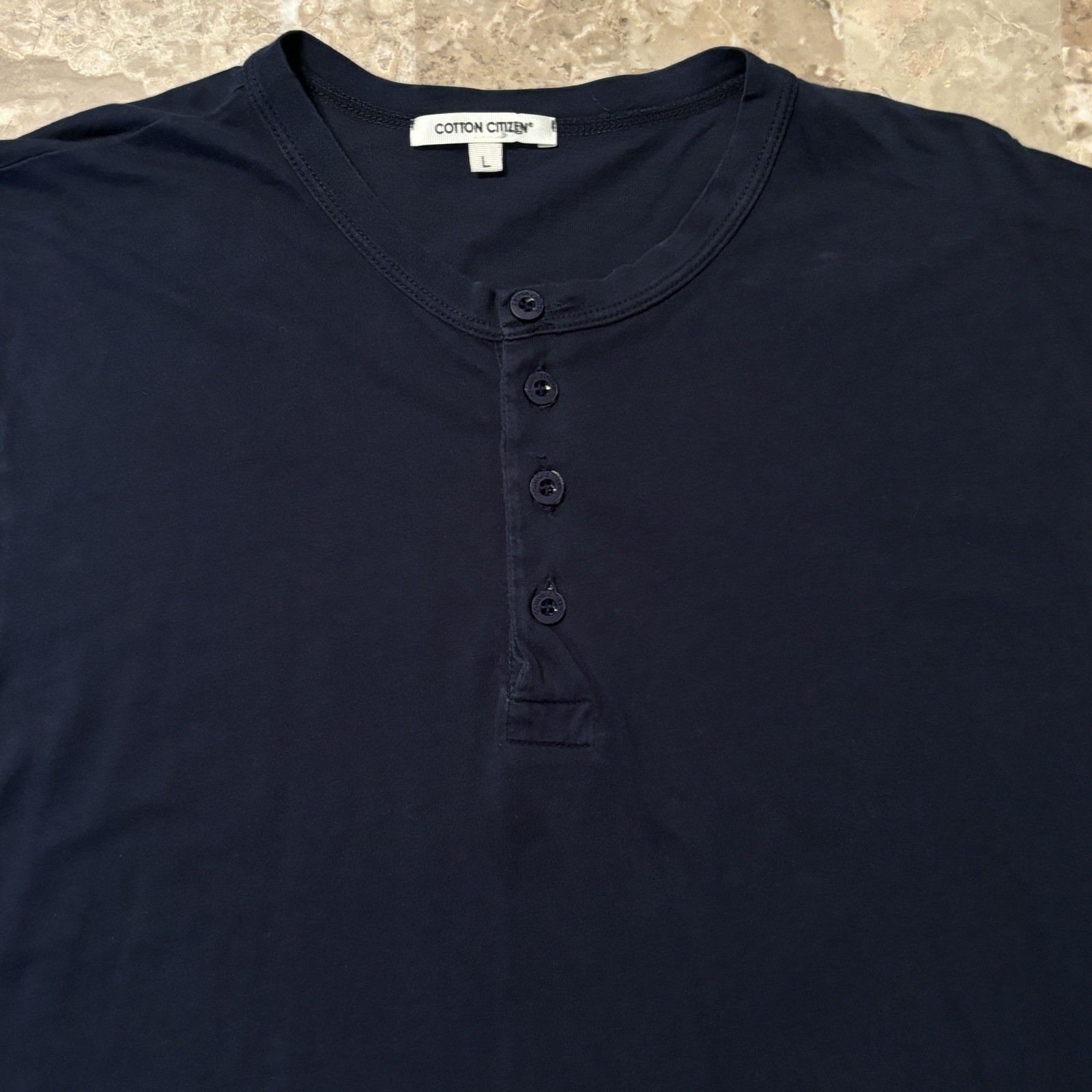 Cotton Citizen Shirt Mens Large Blue Short Sleeve Henley Tee 100% Supima USA
