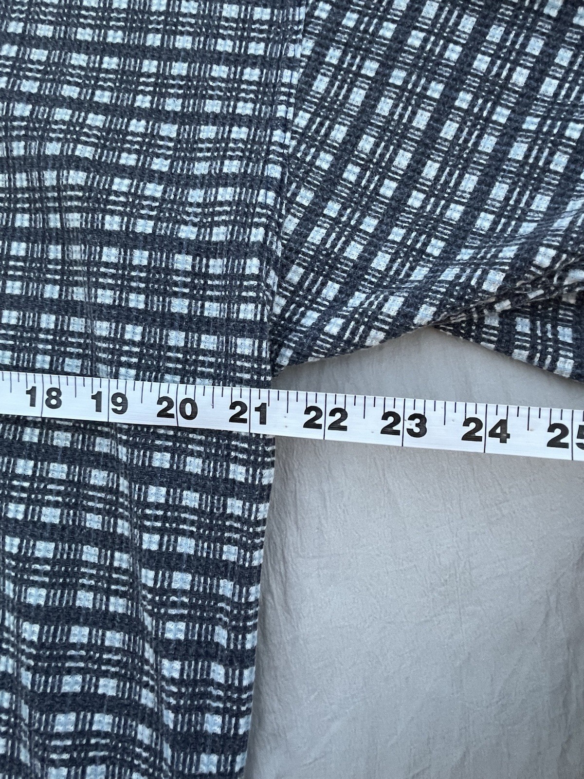 VTG Bugle Boy Henley Men XL Gray Gingham Ribbed Short Sleeve Mandarin Collar gallery