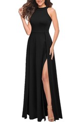 Women’s Halter Neck Sexy Split Cocktail Party Maxi Long Formal Dress Black