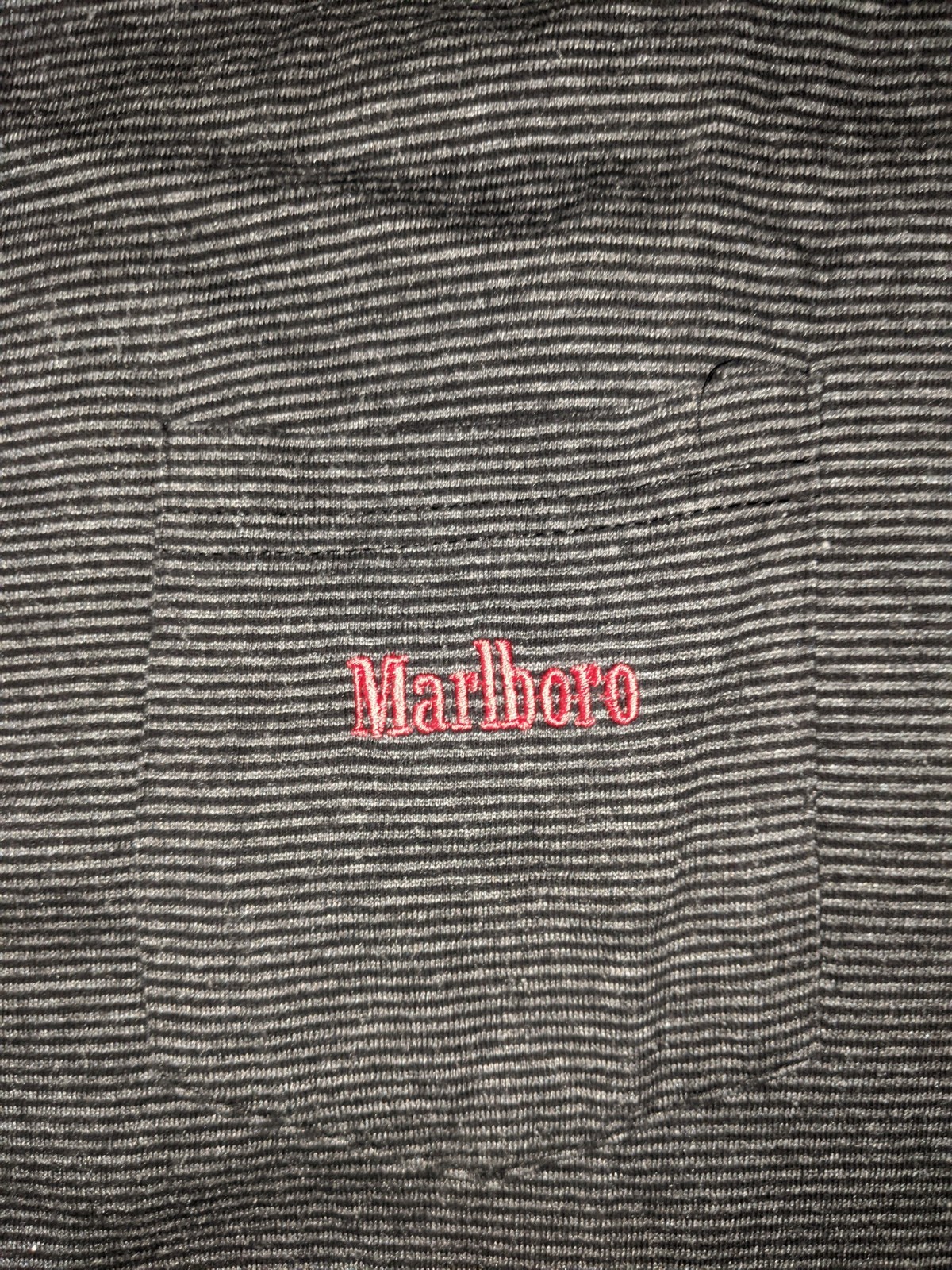 Vintage 1990s Marlboro Unlimited Microstriped Pocket T-Shirt Size L/XL Blk/Grey gallery