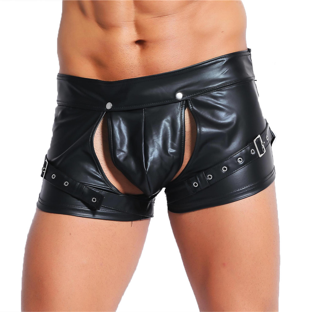 Men Faux Leather PVC Wet Look Boxers Shorts T-Shirt Top Vest Long Pants Trousers gallery