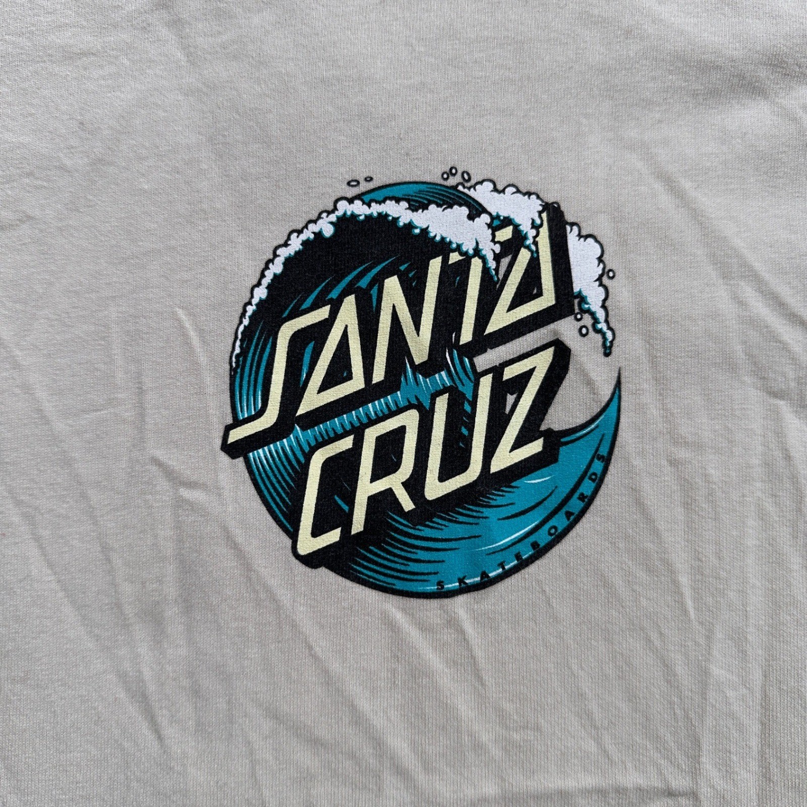 Santa Cruz Wave Logo Graphic T-Shirt Mens Medium Off-White Excellent Skate Tee gallery