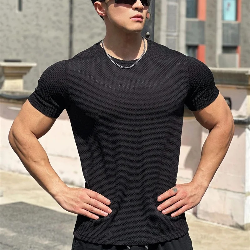 Quick-drying Slim Fit Men Sport T-shirt Summer Running Round Neck fitness Traini gallery