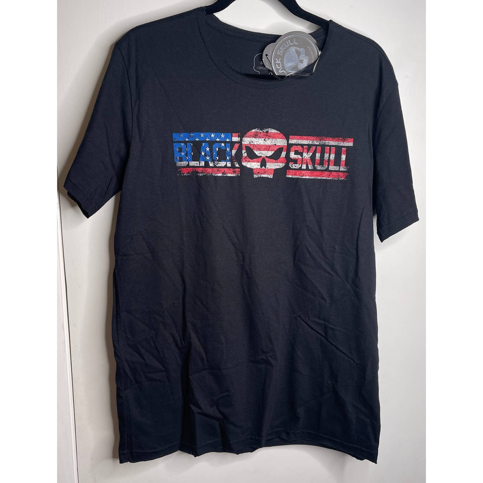 Black Skull Red White And Blue USA Flag Mens Medium Black Tshirt gallery