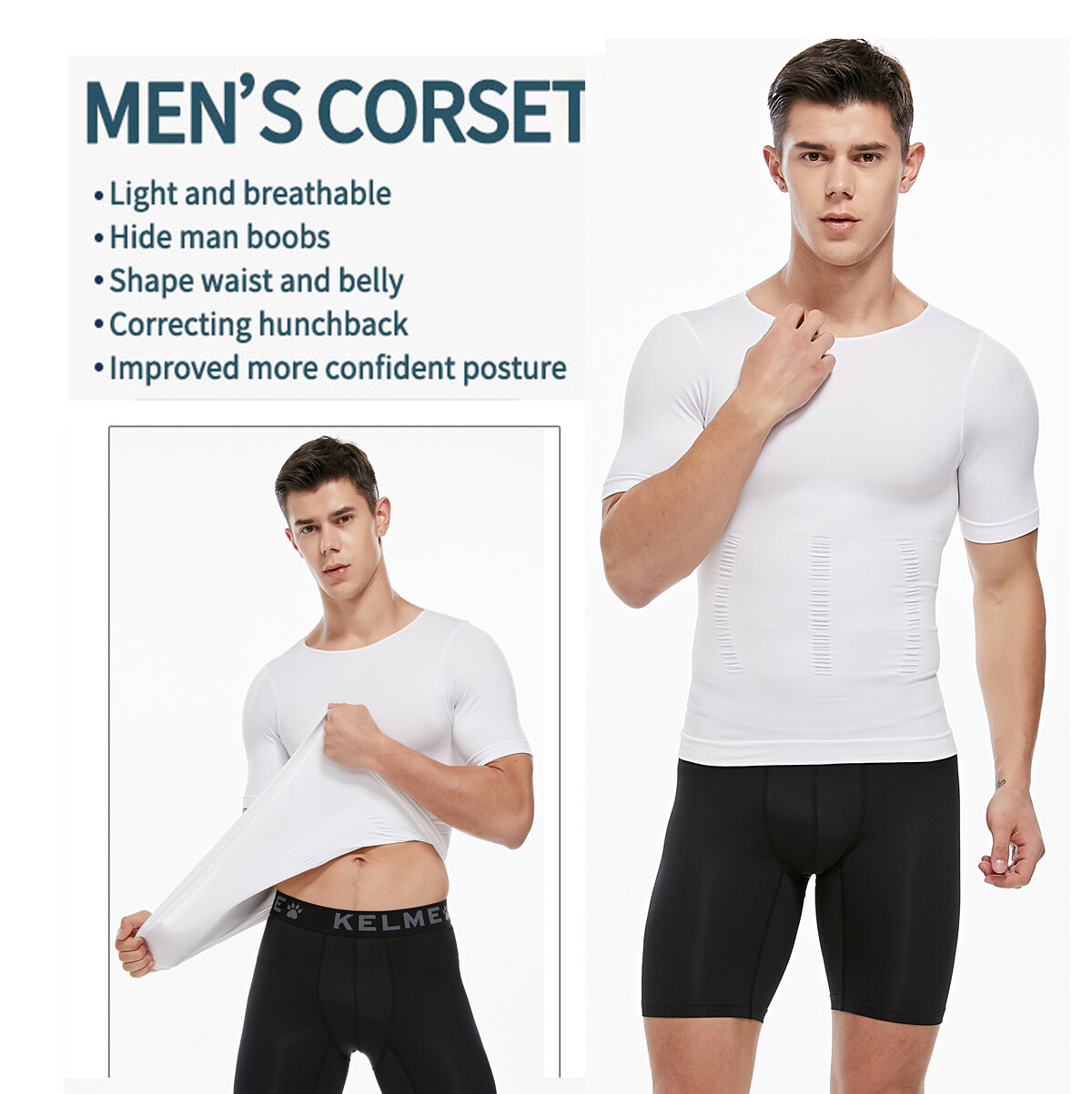 Men's Compression Shirt Tops Slimming Tummy Control Body Shaper Abs Abdomen Vest gallery