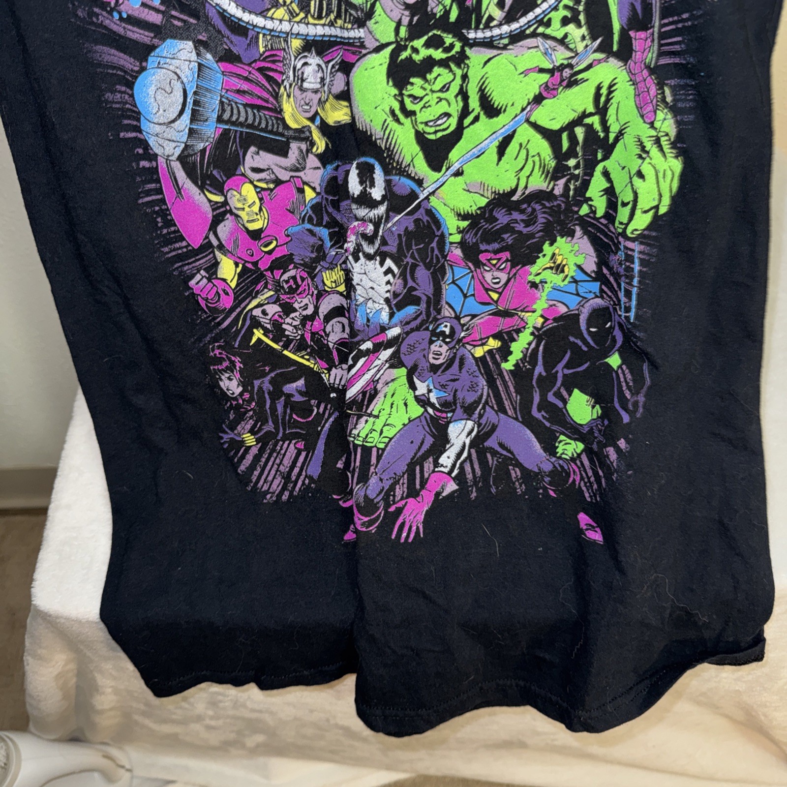 Mens Marvel Characters T-Shirt 100% Cotton Size M Black Neon Graphics gallery